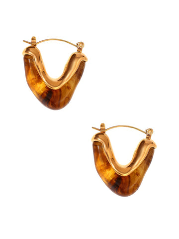 Vintage Gold and Resin Curved Hoop Earrings