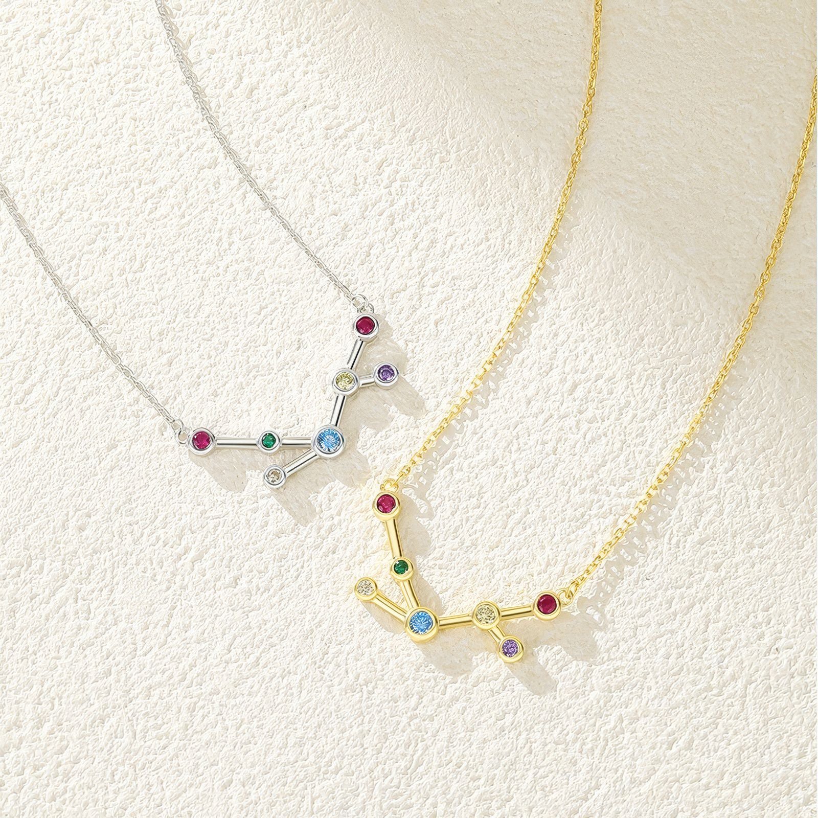 virgo constellation pendant necklace with multicolor zirconia inclusions made of sterling silver and gold plating