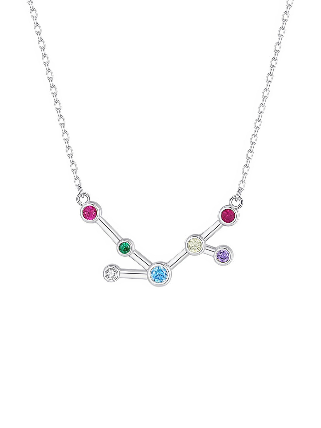 virgo constellation pendant necklace with multicolor zirconia inclusions made of sterling silver and gold plating