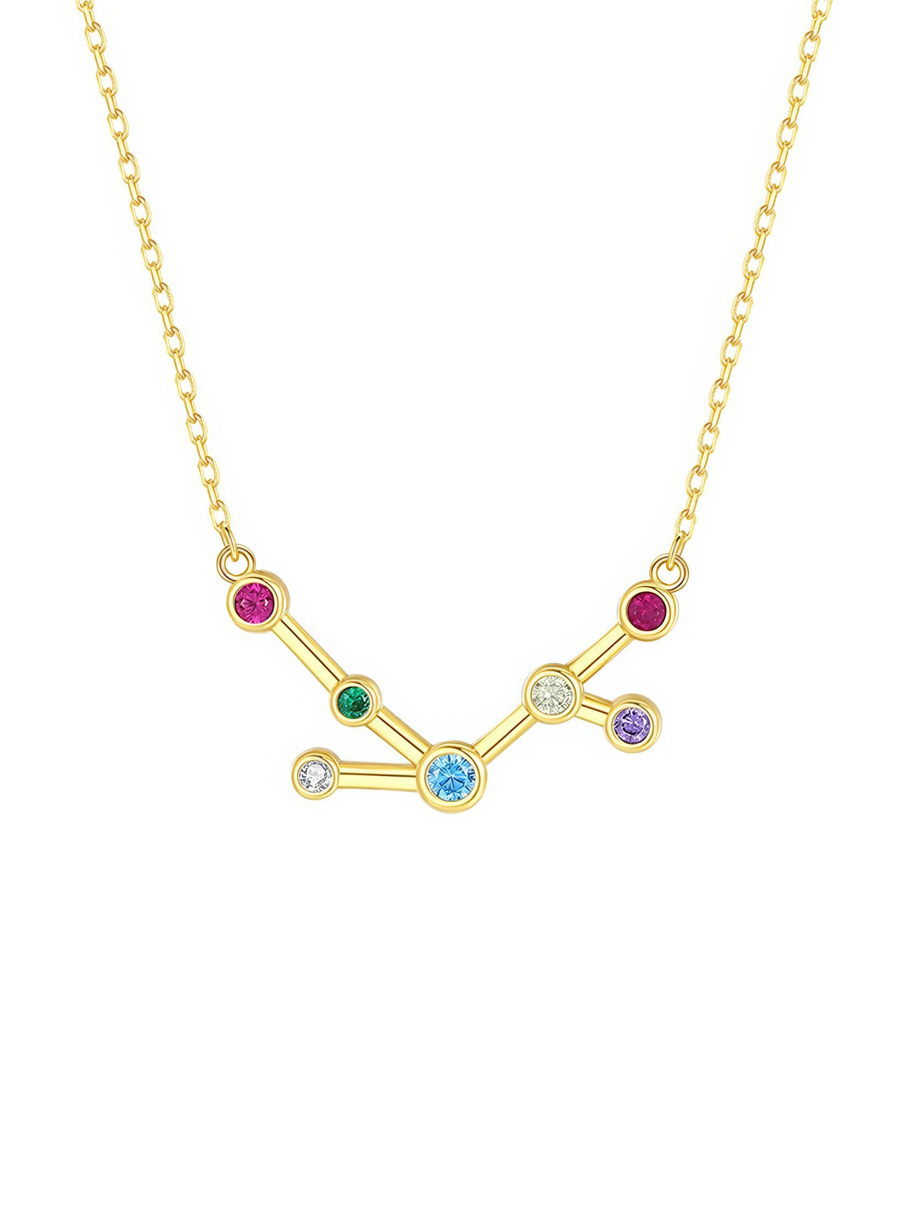 virgo constellation pendant necklace with multicolor zirconia inclusions made of sterling silver and gold plating